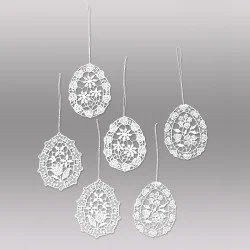 Kleine Anhänger Ostereier aus Plauener Spitze Baumbehang