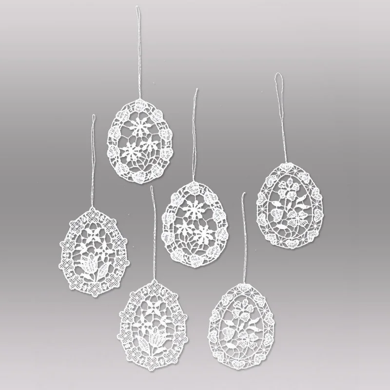 Kleine Anhänger Ostereier aus Plauener Spitze Baumbehang