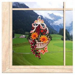 Fensterbild Große Blumenampel aus Plauener Spitze