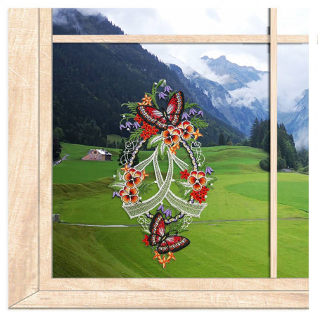 Plauener Spitze-Fensterbild Schmetterlinge und Blüten