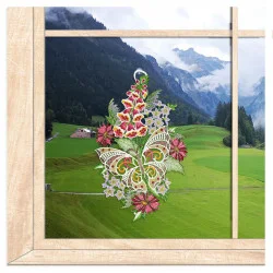 Plauener Spitze-Fensterbild Schmetterling mit Fingerhut