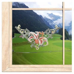 Fensterbogen Lilie in rot aus Plauener Spitze