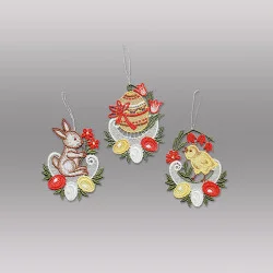 Kleine Osteranhänger in rot Baumbehang aus Plauener Spitze