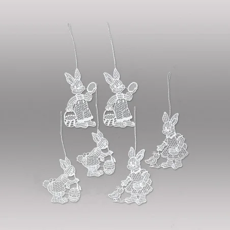 Frühlings-Anhänger Osterhasen aus Plauener Spitze Baumbehang