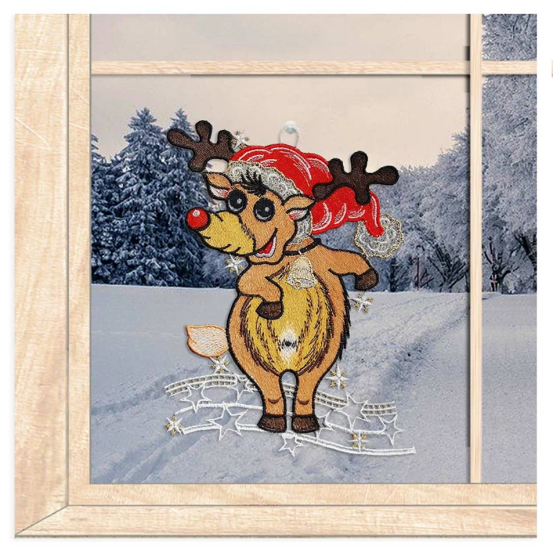 Fensterbild Weihnachtselch aus Plauener Spitze