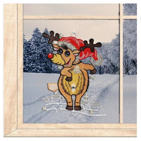 Fensterbild Weihnachtselch aus Plauener Spitze