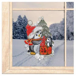 Niedliches Fensterbild Weihnachtspinguine aus Plauener Spitze