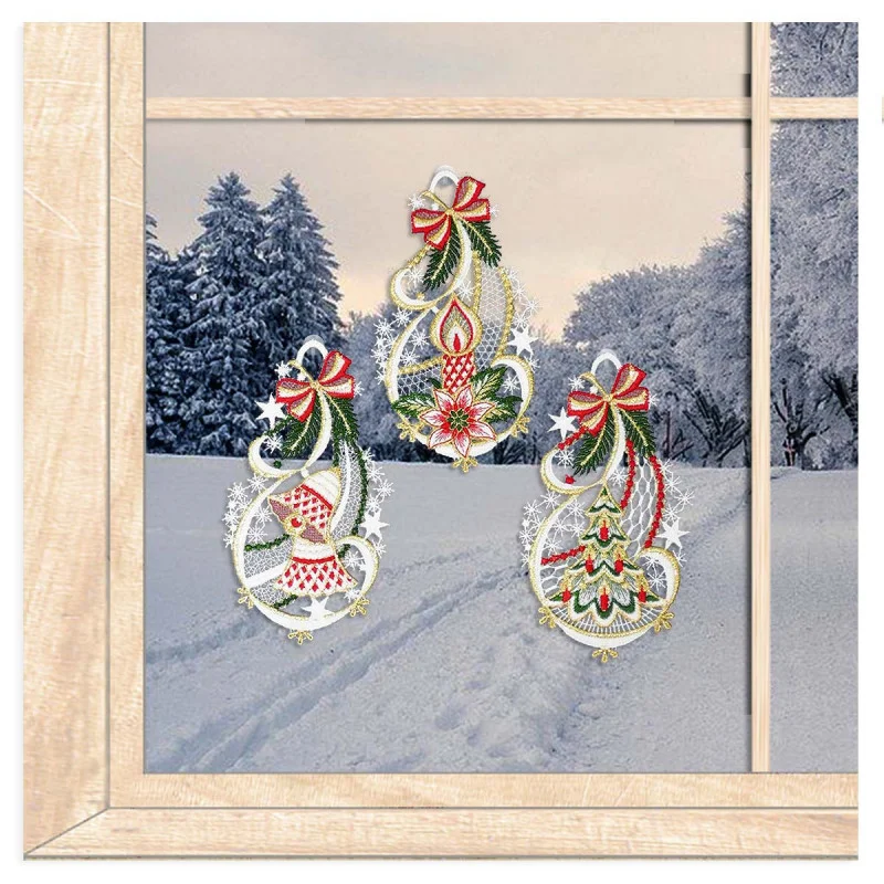 Kleine Fensterbilder mit Schleife in 3 Varianten Plauener Spitze