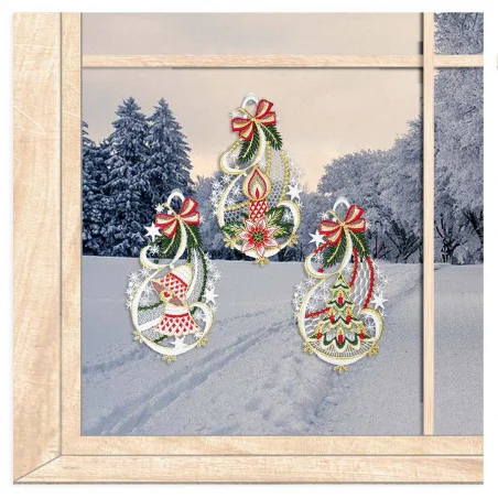 Kleine Fensterbilder mit Schleife in 3 Varianten Plauener Spitze