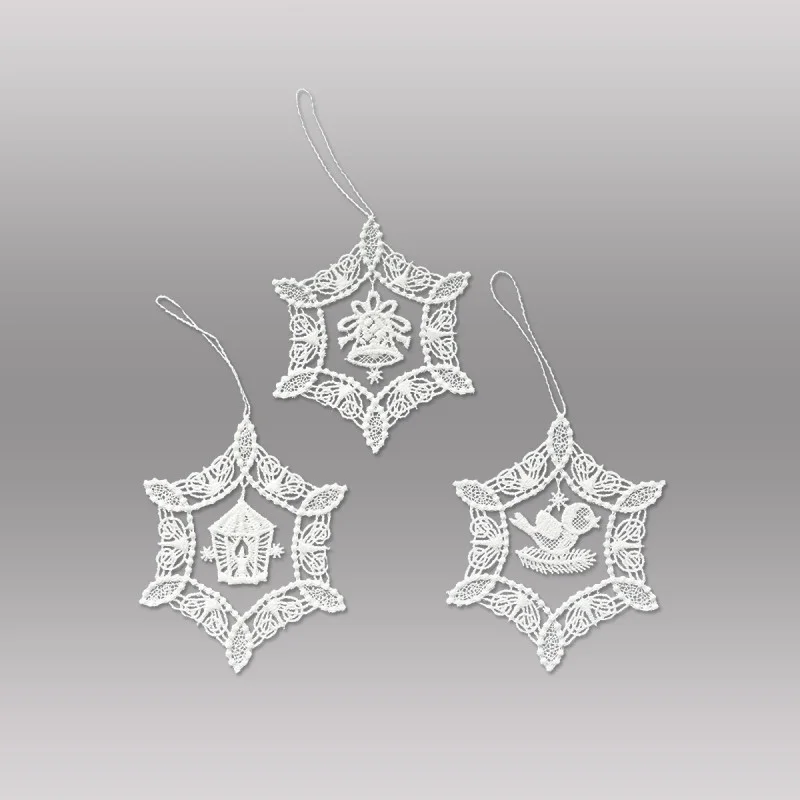 Kleiner Christbaumschmuck Sterne aus weißer Plauener Spitze