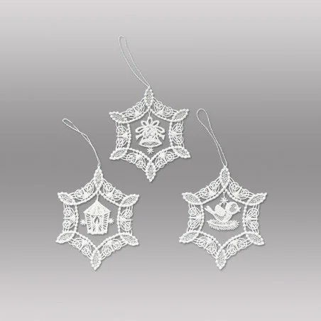 Kleiner Christbaumschmuck Sterne aus weißer Plauener Spitze