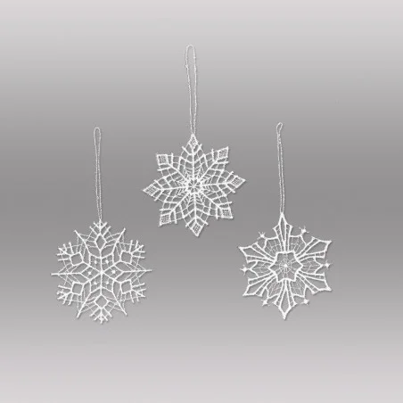 Anhänger Schneekristalle in weiß aus Plauener Spitze