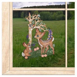 Fensterbild Rehlein mit Hase aus Plauener Spitze