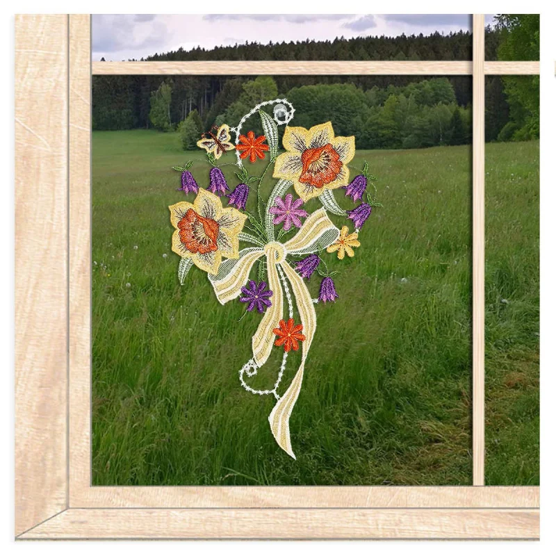 Plauener Spitzen-Fensterbild Kleiner Frühlingsstrauß