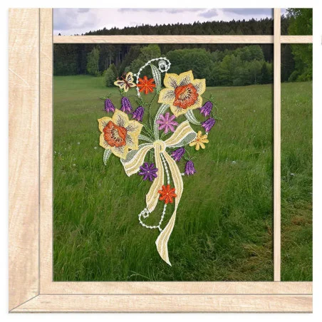 Plauener Spitzen-Fensterbild Kleiner Frühlingsstrauß