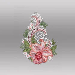 Fensterbild Orchidee in lachs aus Plauener Spitze