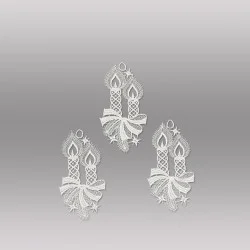 Kleine Fensterbilder Zwei Kerzen als 3er Set aus Plauener Spitze