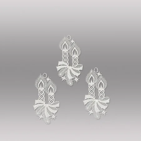 Kleine Fensterbilder Zwei Kerzen als 3er Set aus Plauener Spitze