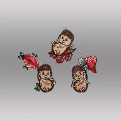 Herbstanhänger Drei kleine Igelchen aus Plauener Spitze