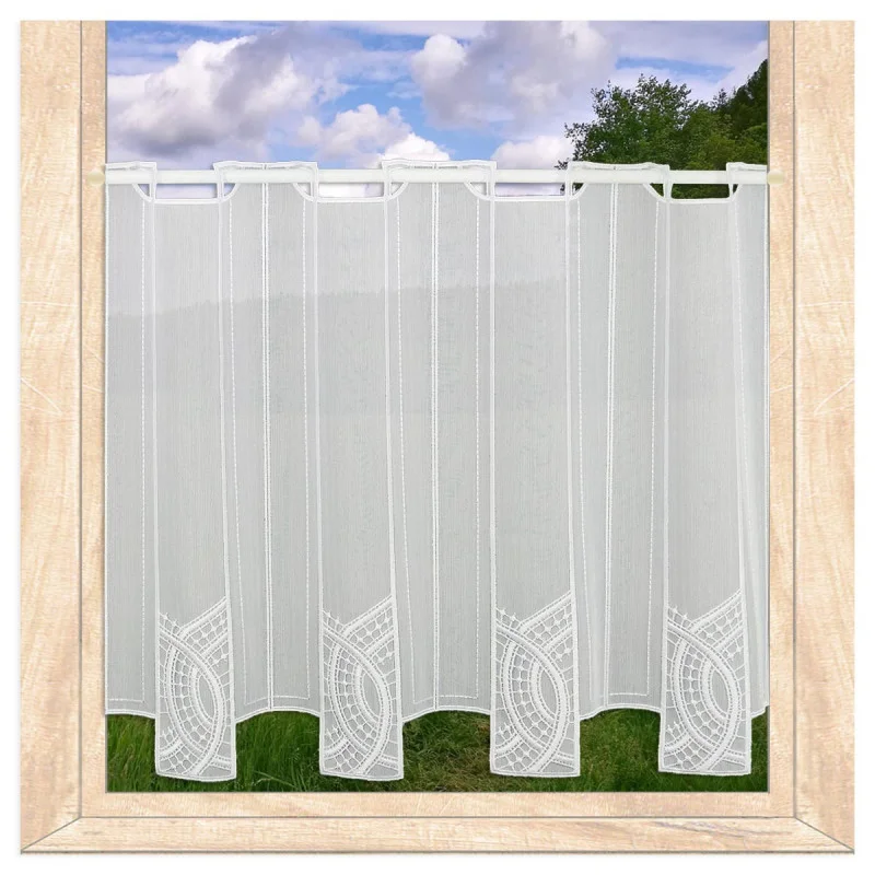 Zeitlose weiße Plauener Spitzen-Kurzgardine Constanze