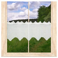 Klassisch bestickte weiße Kurzgardine Jara Plauener Spitze