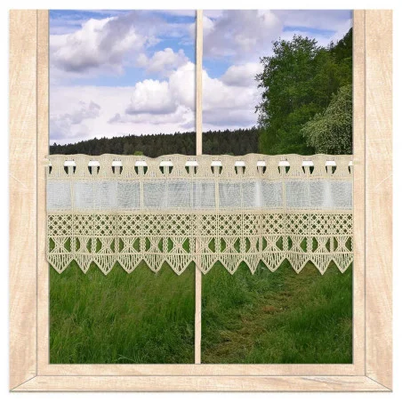 Feenhausgardine Mona aus Plauener Spitze in taupe