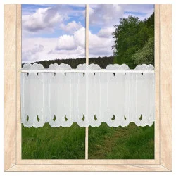 Modern bestickter weißer Kurzstore Tiara Plauener Spitze