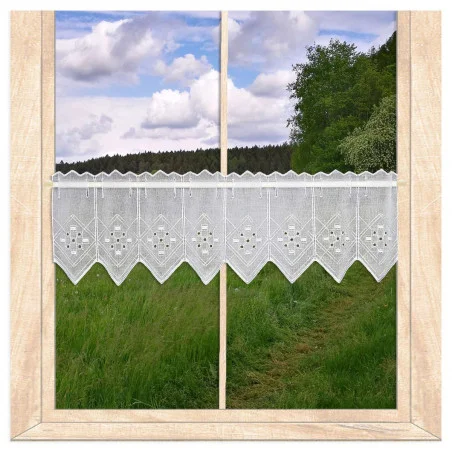 Weiß bestickte Kurzgardine Franca Plauener Spitze