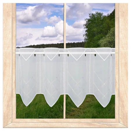 Zeitlos bestickte Scheibengardine Cara weiß-hellgrau Plauener Spitze