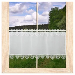 Weiße Landhausgardine Marie mit Plauener Spitzenkanten 40 cm hoch