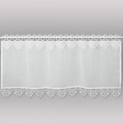 Weiße Landhausgardine Marie mit Plauener Spitzenkanten 40 cm hoch