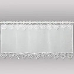 Weiße Landhausgardine Marie mit Plauener Spitzenkanten 40 cm hoch