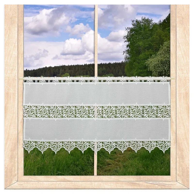 Elegante Landhausgardine Leona in weiß mit Plauener Spitze 45 cm hoch