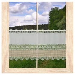 Landhausgardine Annie in beige kariert mit Plauener Spitze