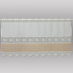 Landhausgardine Annie in beige kariert mit Plauener Spitze