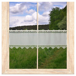 Am Fenster dekoriert: Halbtransparente Scheibengardine aus cremeweißer Plauener Spitze für stimmungsvolle Heimtextilien. 35 cm hoch