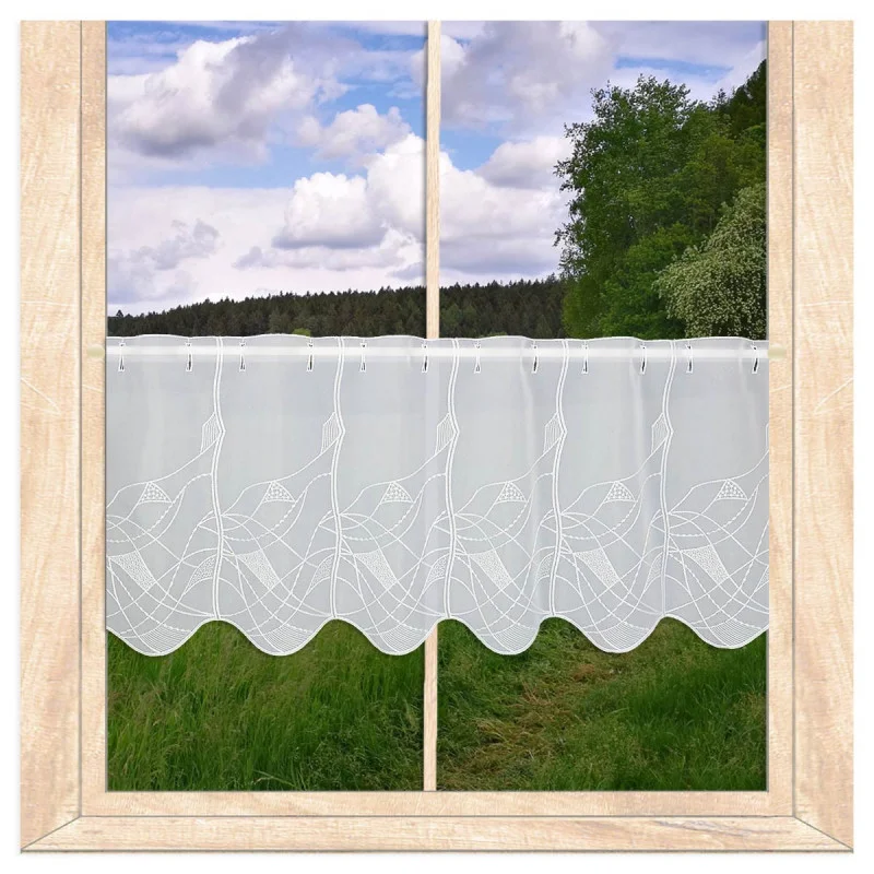 Elegante weiße Bistro-Scheibengardine Kathleen Plauener Spitze 35 cm hoch