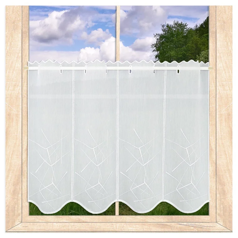 Zeitlos bestickte Bistrogardine Karia Plauener Spitze