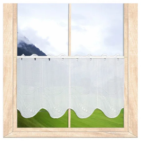 Zeitlose Kurzgardine Greta in weiß Plauener Spitze