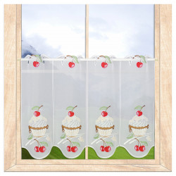Modern bestickte Küchengardine Kirsch-Cupcake in 40 cm Höhe.