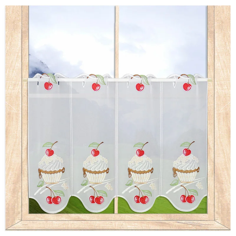 Modern bestickte Küchengardine Kirsch-Cupcake