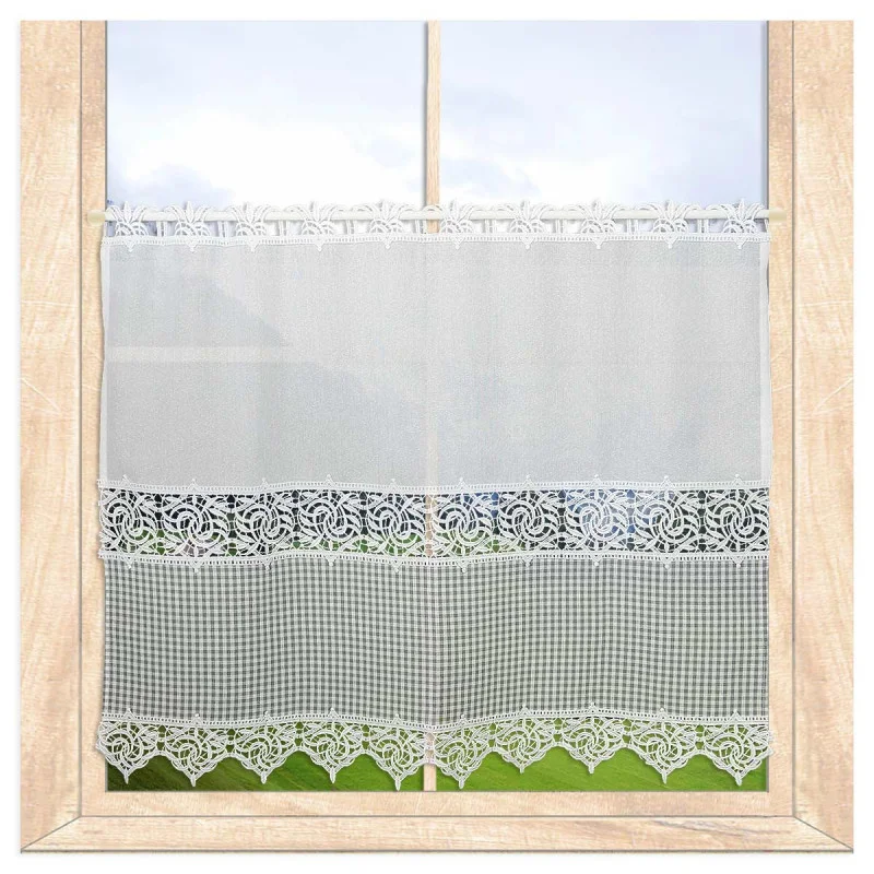 Landhausgardine Leona in weiß-silbergrau kariert