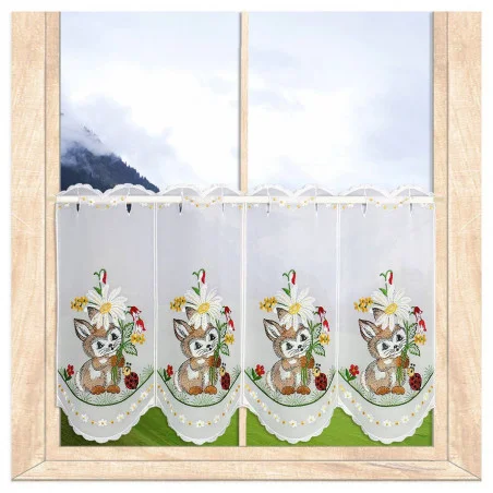 Stickerei-Scheibengardine Hase mit Marienkäfer