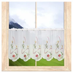 Edle Stickerei-Scheibengardine Blumengirlande