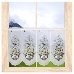 Klassische Stickereigardine Katze an der Birke