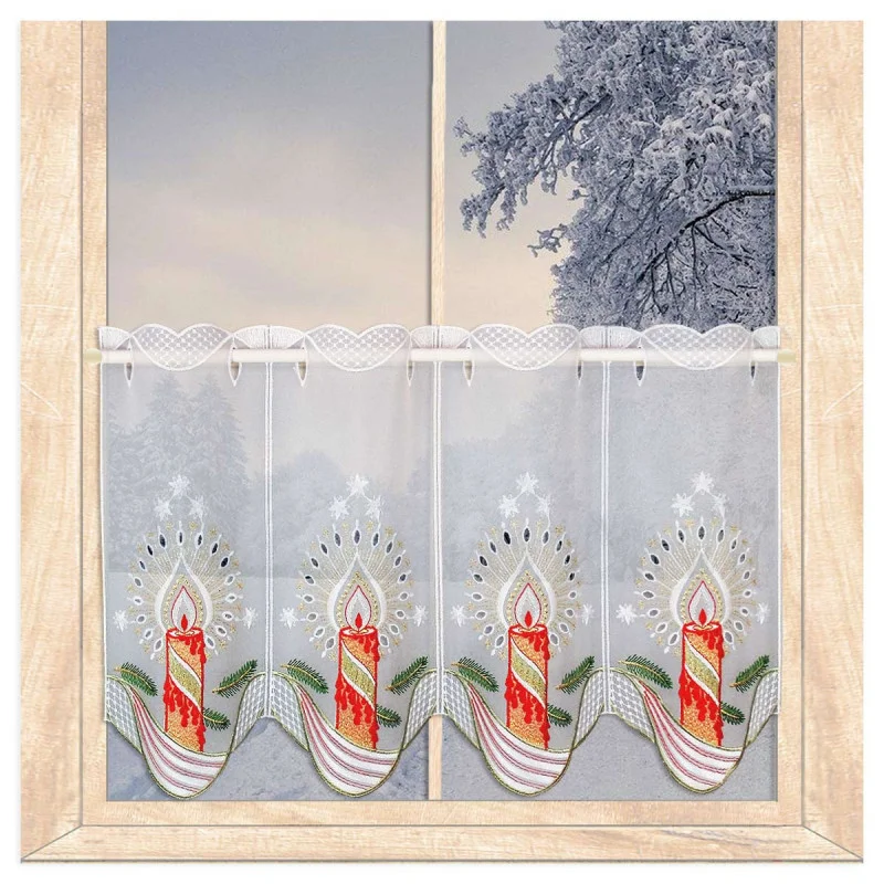 Bestickte Weihnachtsgardine Festliche Kerze 35 cm hoch