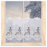Halbtransparenter weisser Heimtextilien-Vorhang mit detailreicher Winterstickerei, Rehen und Vögeln. 35 cm hoch