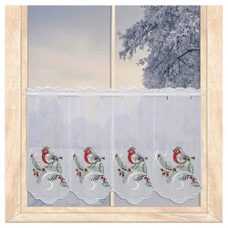 Bestickter Scheibenhänger Vogel mit Zapfen silber Plauener Spitze