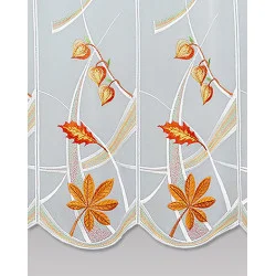 Bestickte Bistrogardine Herbstlaub Detailbild