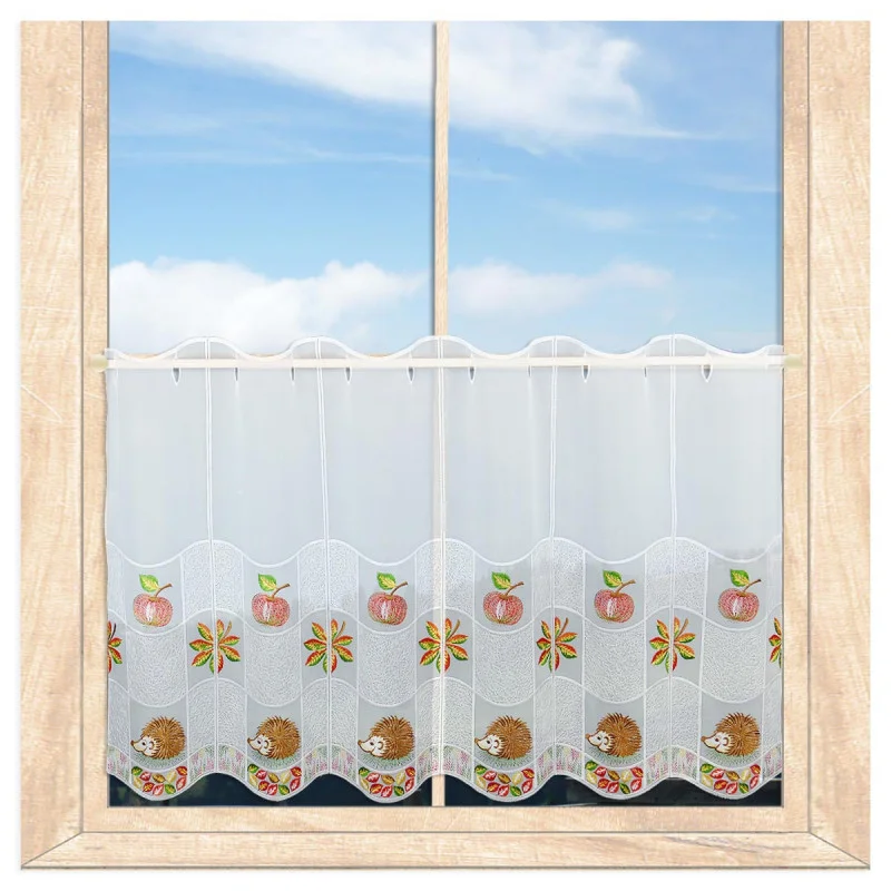 Herbstlich bestickte Scheibengardine Kleine Igel